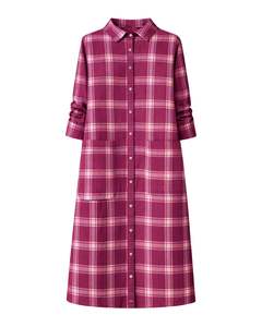 Vestido camisero a cuadros marrón para mujer, de manga larga, con botones, informal, midi, con bolsillos, para uso diario, suministros OEM personalizados - Product Image 1