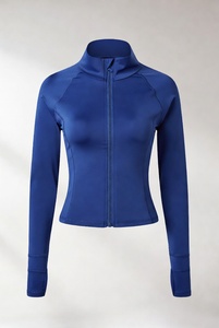 Women Long-sleeve Zip-up Fitness Jacket Women's Stretchy Hoodie Yoga Gym Fitness Long Sleeve Yoga Jacket With <b>Thumb</b> Hole - Product Image 1