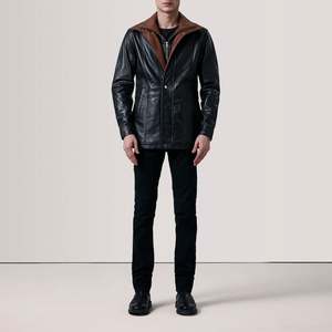 Urban Techwear Men's Real Leather Eco-friendly Worsted Fabric <b>Vegetable</b> Tanned Quilted <b>Stand</b> Collar Winter Fashion Spandex - Product Image 2