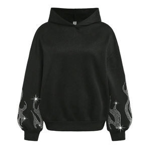 Sweat-shirt à capuche en molleton de coton pour femme, hiver, avec strass, imprimé personnalisé, design surdimensionné avec cristaux scintillants - Product Image 1