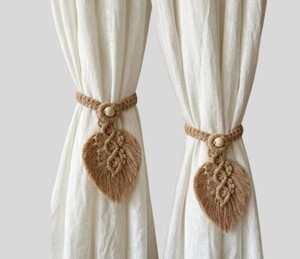 Macrame Leaf Curtain <b>Tiebacks</b> Set of 2 Handwoven Cotton Boho Window Holdbacks - Product Image 2