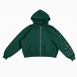 Customized Rhinestone Embroidery Zip-<b>Up</b> Hoodie Streetwear Distressed Acid Wash Vintage Faded Boxy Fit 100% Cotton Autumn - Product Image 1