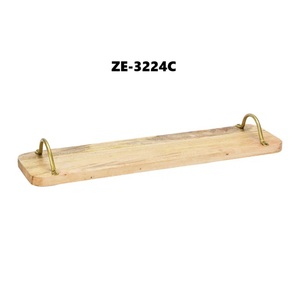 Wooden Decorative Tray With Brass Handles Rustic Rectangle Serving Platter ZE-3224C - Product Image 1