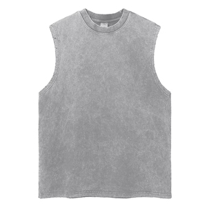 เสื้อกั๊กแขนกุดวินเทจผ้าวอช 230gsm แฟชั่นฤดูร้อน เสื้อกล้ามบาติกทรงหลวม ไหล่ทรงหยดน้ำ - Product Image 3