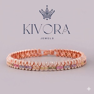 Bracelet tennis classique en argent sterling 925 plaqué or rose KIVORA avec moissanite pour femme, idéal pour les fêtes et les mariages - Product Image 1