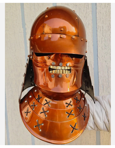 Casco de Samurái de Metal de Cobre Pulido con Acabado Antiguo, Protector Facial, Armadura de Forma Irregular para Cosplay, Artículo Coleccionable - Product Image 1
