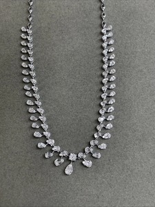 18K White Gold Lab Grown Diamond Fringe Waterfall <b>Necklace</b> | Luxury Multi Teardrop Baguette Diamond Pendant <b>Statement</b> Wedding - Product Image 1