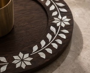 Tabla de servir de madera de acacia con nácar para Ramadán, tabla de cortar de madera de acacia en forma de arco, bandeja de comida para decoración islámica, venta al por mayor - Product Image 5