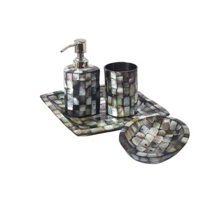 Premium Resin and Shell Mosaic Bathroom Accessories <b>Set</b> Elegant Mother of Pearl <b>Soap</b> Dispenser Luxury Bathroom Products Hotel - Product Image 2