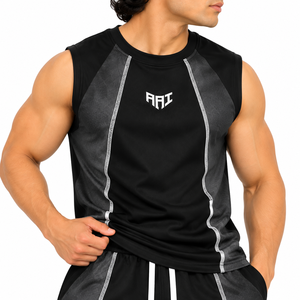 Premium Plus Size <b>Black</b> Sleeveless Activewear Contrast Panel <b>Tank</b> <b>Top</b> Drawstring Shorts Custom Design OEM Wholesale Summer <b>Tops</b> - Product Image 3