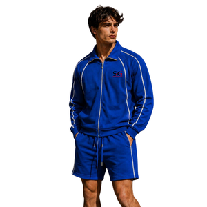 <b>Orange</b> <b>Men</b> Tracksuit Set Reflective Stripe Zip Up Jacket Drawstring <b>Shorts</b> Custom Logo Sportswear - Product Image 5