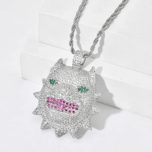 Hip Hop Little Monster Sweater <b>Chain</b> Pendant <b>Iced</b> <b>Out</b> Cubic Zirconia Sparkling Bling Jewelry Charm Necklace Gift For Men Women - Product Image 6