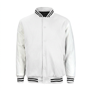 เสื้อแจ็คเก็ตวาร์ซิตี้สีขาวดำสำหรับผู้ชาย แจ็คเก็ตเบสบอลแบบ Letterman สั่งทำได้ เสื้อผ้าสตรีทแวร์ ชุดทีม ขายส่ง - Product Image 1