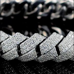 12mm Colorless Moissanite Diamond Three Row Iced Out Hip Hop Miami Cuban Link Chain In 925 <b>Silver</b> <b>Men</b> Fashion At Wholesale Price - Product Image 3