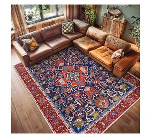 Tapis de salon bleu marine et rouge à motif floral, lavable en machine, antidérapant, grand tapis oriental vintage pour chambre à coucher - Product Image 1