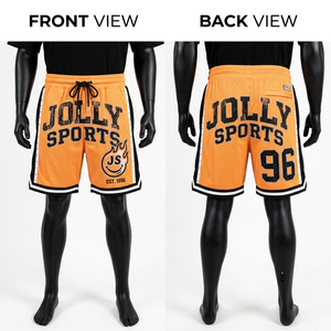 Shorts de basket-ball pour hommes 180 GSM en polyester premium, maille orange, panneau latéral noir, impression drapeau, broderie, logo personnalisé - Product Image 5
