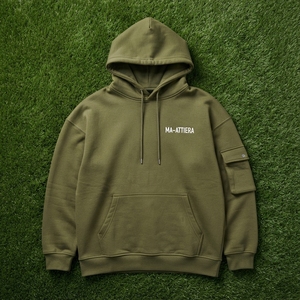 <b>Women's</b> Olive <b>Green</b> Oversized Hoodie <b>Fleece</b> Sweatshirt Cargo Sleeve Pocket Custom Logo Streetwear - Product Image 5