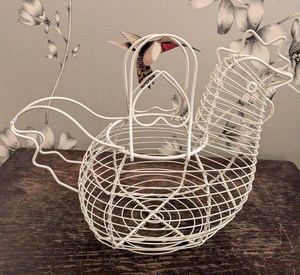 Vintage white coated metal "Chicken themed" <b>egg</b> holder - Product Image 1