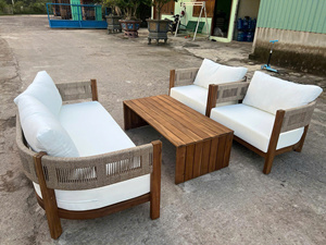 Ensemble de canapés d'extérieur en teck et corde tressée, canapé de patio avec coussins imperméables, mobilier de jardin moderne pour hôtel, villa, centre commercial - Product Image 3