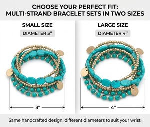 Ensemble de bracelets bohèmes pour femmes, perles turquoise, plaqué or antique, multi-brins, empilables - Product Image 3