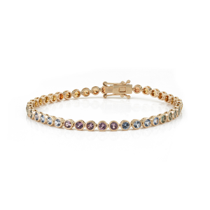 High Quality Women Custom Bezel <b>Set</b> Multi Sapphire Stackable Tennis Bracelet K14 Real Yellow <b>Gold</b> Elegant Handmade Jewelry - Product Image 1