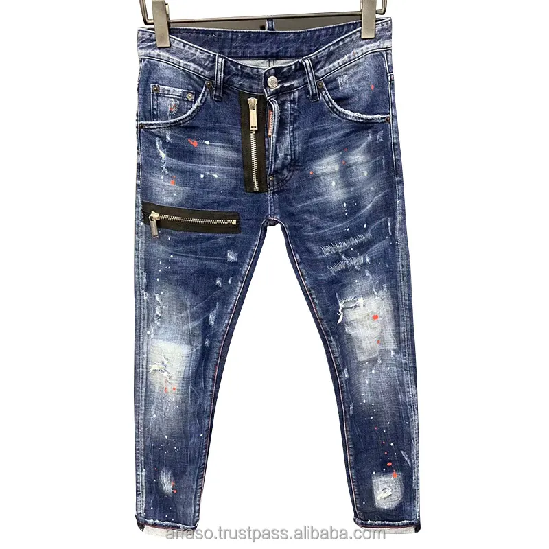 Nouveau design 2024 jeans Denim porter trou patch peinture spot hip hop slim fit élastique pantalon taille doux Top qualité coton pantalon