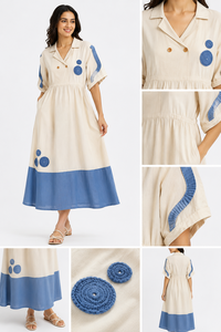 Elegante Vestido Maxi de Algodón Beige con Mangas con Volantes Bordados, Detalles Florales Chic, Estilo Bohemio Asimétrico en Línea A para Mujeres Modernas - Product Image 3