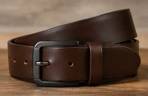 Cinturón de Cuero Genuino Marrón Sólido con Hebilla Rectangular Plateada, Formal, Duradero para Hombre - Product Image 2