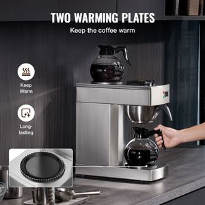 Macchina da Caffè Commerciale a Goccia da 12 Tazze con 2 Caraffe in Vetro e 2 Piastre Riscaldanti in Acciaio Inossidabile, Spina UK, per Hotel - Product Image 3