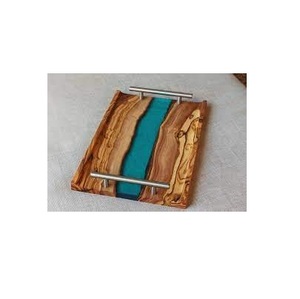 Plateau de service en bois et résine avec logo personnalisé, vente en gros, plateau en bois et résine personnalisé, meilleure vente, plateau de service pour le stockage des aliments, plateau de service pour table, fait main - Product Image 2