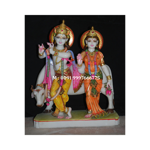 Sculpture de Radha Krishna en marbre blanc de qualité supérieure, avec une finition de qualité supérieure, surface durable et brillante, pour usage religieux. - Product Image 4