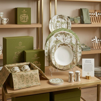 Lot de vaisselle en céramique motif forêt, style vintage, décor arbre aquarelle, assiettes à soupe en porcelaine pour mariage, restaurant, vente au détail