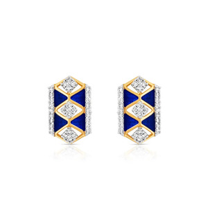 Golden <b>Blue</b> Enamel Geometric Diamond <b>Stud</b> <b>Earrings</b> - Product Image 1