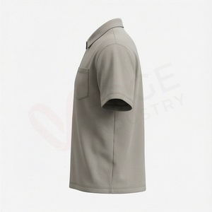 Polo à manches courtes gris pour homme avec poche, design uni tricoté décontracté, coupe classique - Product Image 3