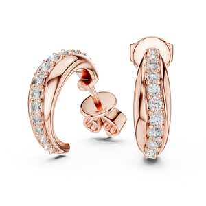 Boucles d'oreilles créoles en or rose avec diamants de laboratoire – Bijoux élégants et tendance, design scintillant, cadeau idéal pour événements spéciaux - Product Image 2