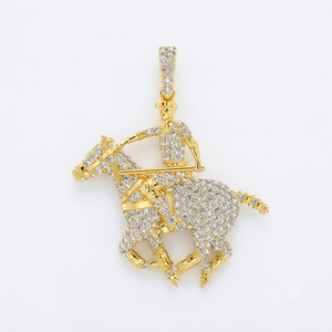 Collier de luxe personnalisé pour homme en or massif 10K avec diamant Moissanite, motif joueur de polo et cheval, pendentif de mode sur mesure, cadeau - Product Image 1