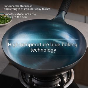 WANGYUANJI Wok in Acciaio al Carbonio Blu con Rivestimento sul Fondo, Tecnologia Antiaderente, Manico in Silicone, per Uso Domestico - Product Image 5