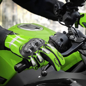 Gants de moto en cuir véritable respirant, durables et de qualité supérieure, compatibles avec les écrans tactiles, à doigts entiers, avec support de sécurité réglable - Product Image 4