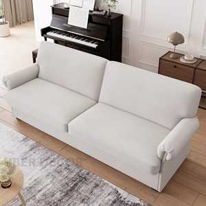 Santorini 71 Sofá DE LINO DE tres plazas Sofá tapizado con cojín extraíble y reposabrazos enrollado para sala de estar - Product Image 4