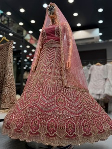 Luxury Pink Embroidered <b>Bridal</b> Gharara Chiffon Dupatta Floor Length Ball Gown Sweetheart Neckline Three Quarter <b>Sleeve</b> Zipper - Product Image 4