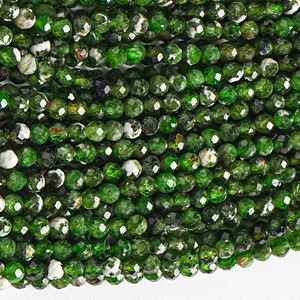 Perles de diopside chromé vert naturel authentique de Russie, facettées, rondes, en vrac, pour la création de bijoux - Product Image 1