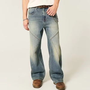 Pantalones vaqueros anchos vintage lavados para hombre, con costuras curvas, estilo baggy, de mezclilla, streetwear, ajuste holgado, azules, informales - Product Image 4