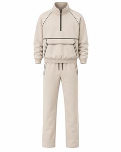 Conjunto Deportivo Unisex Beige con Media Cremallera, Manga Larga, Estilo Casual, con Bolsillos Laterales y Cierre con Cordón, Estilo Otoñal - Product Image 1