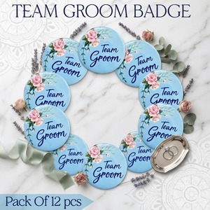 Insignia Personalizada de Hojalata para Equipo de la Novia, Botones de Regalo Florales Azules para Damas de Honor, Bodas, Fiestas Nupciales, Baby Shower, Cumpleaños, Hechos a Mano - Product Image 1