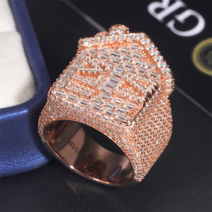 Lab Grown Diamond 925 <b>Silver</b> Baguette Statement <b>Ring</b> Rectangular Top Luxury Iced <b>Ring</b> For <b>Men</b> - Product Image 1
