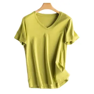 半袖高品質ブランクカスタムVネックTシャツ綿100% カスタムスクリーン印刷Tシャツ女性用Tシャツ
