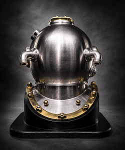 Réplique de casque de plongée Mark V en argent, casque de plongeur en eaux profondes, décoration nautique, steampunk, objet de collection vintage marin - Product Image 6