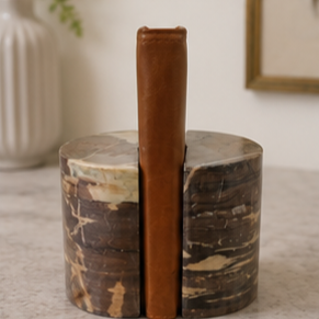 Modern Green Marble Bookends with Brown Leather Spine for Home Decoration - Product Image 6