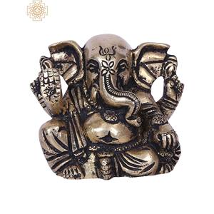 Sculpture en laiton faite à la main de 2 pouces petit seigneur Ganesha fabriquée en Inde - Product Image 1