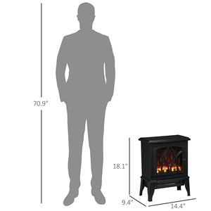 Caminetto Elettrico Indipendente da 750W/1500W con Fiamme LED Realistiche e Protezione dal Surriscaldamento, Colore Nero - Product Image 3